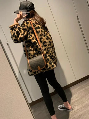 Jaqueta feminina De Lã Grosso Animal Print Casaco De Pele