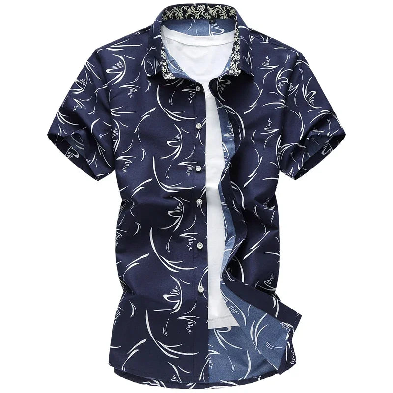 Camisa Masculina Manga Curta Estampa Havaiana