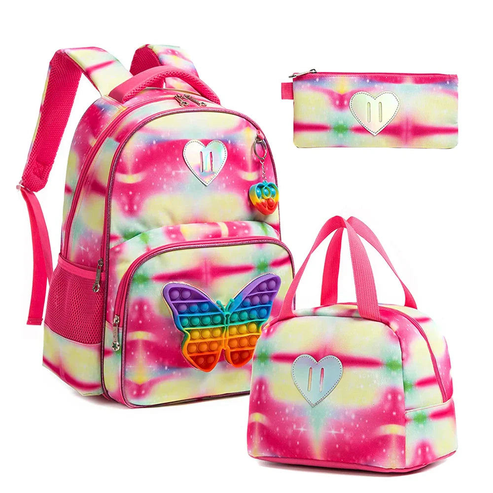 Kit Escolar para Meninos e Meninas com Pop-it: Mochila, Lancheira, Estojo e Chaveiro