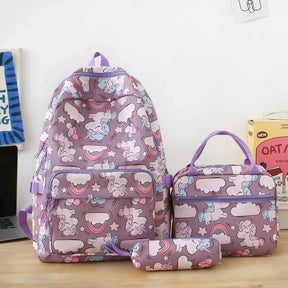 Kit Mochila Escolar Feminina Unicórnio Impermeável Com Compartimentos