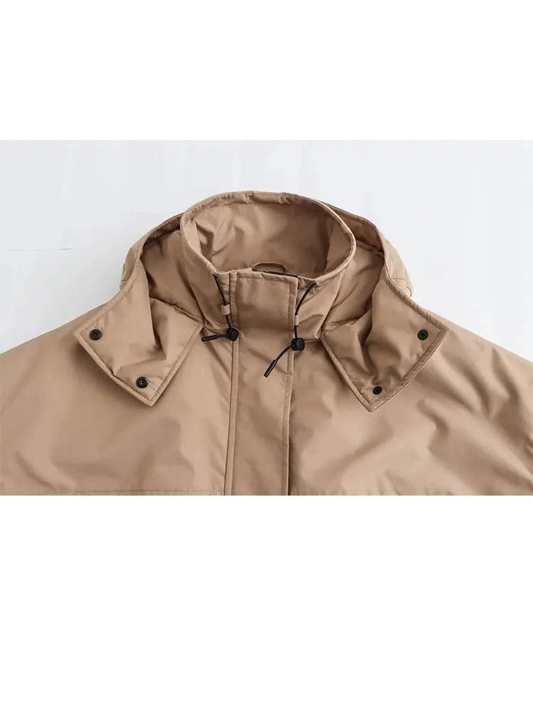 Jaqueta Bomber Feminina Com Capuz Casaco Curto Gola Alto Moda Casual Para Inverno