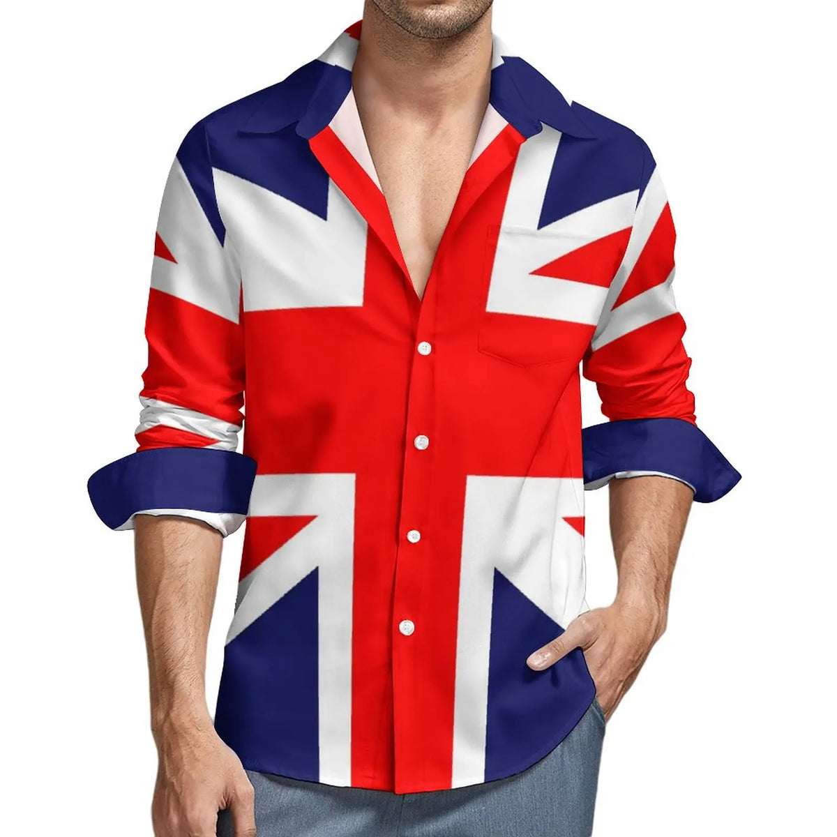 Camisa Social Masculina Estampa Bandeira EUA Camisa De Manga Comprida