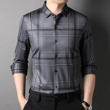 Camisa Social Masculina Listrada Manga Longa Slim Brighton