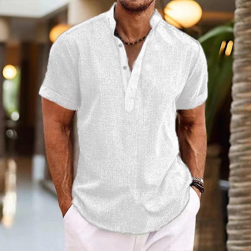 Camisa Masculina Social Gola V Aberta com Botões