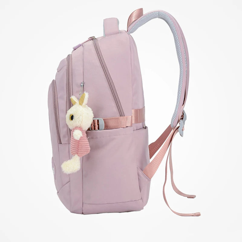 Mochila Escolar Infantil Impermeável com Pingente de Coelhinho