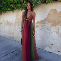 Vestido Longo Chiffon Com Alça Fina Decote V