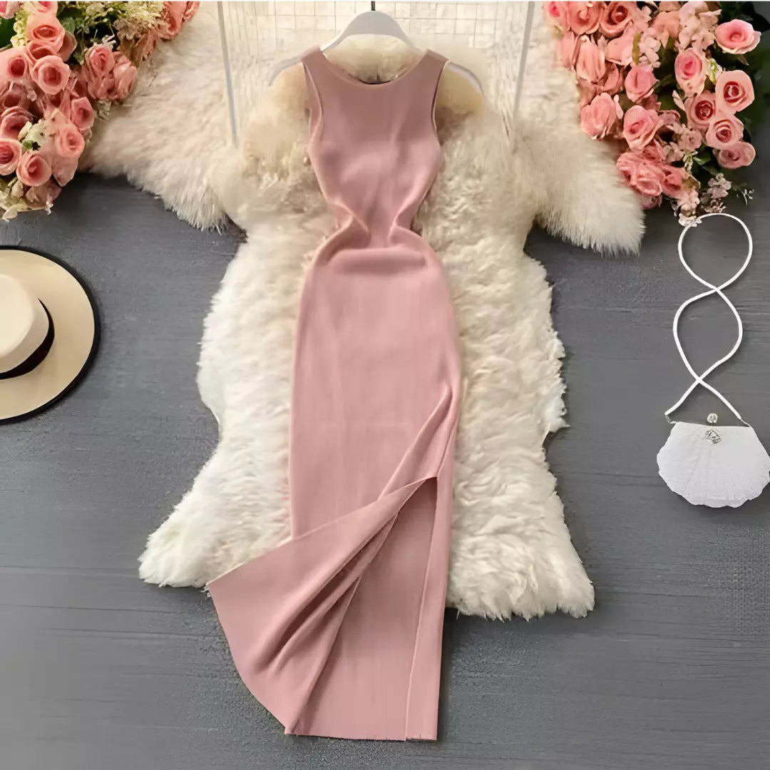 Vestido Midi Canelado com Fenda