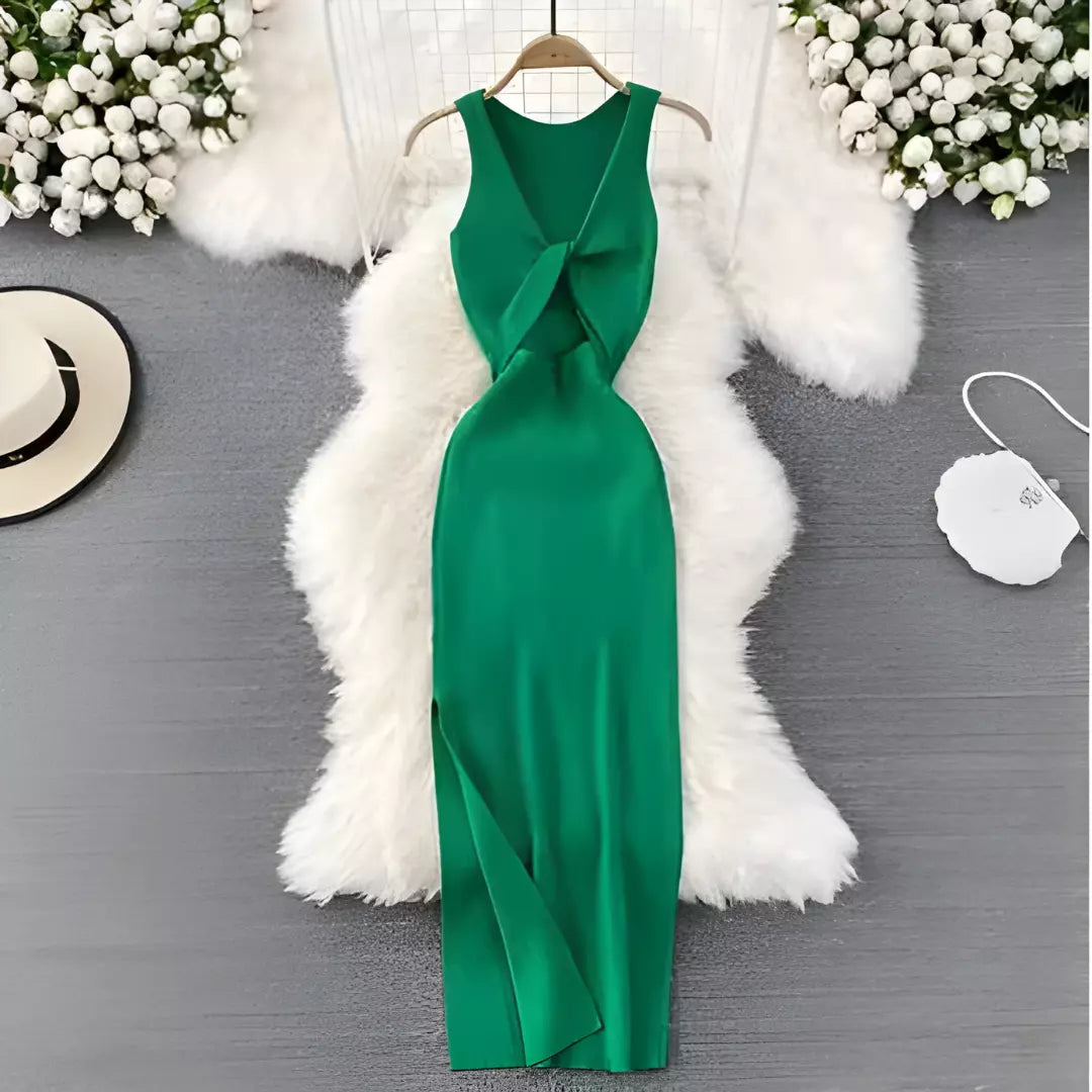 Vestido Midi Canelado com Fenda