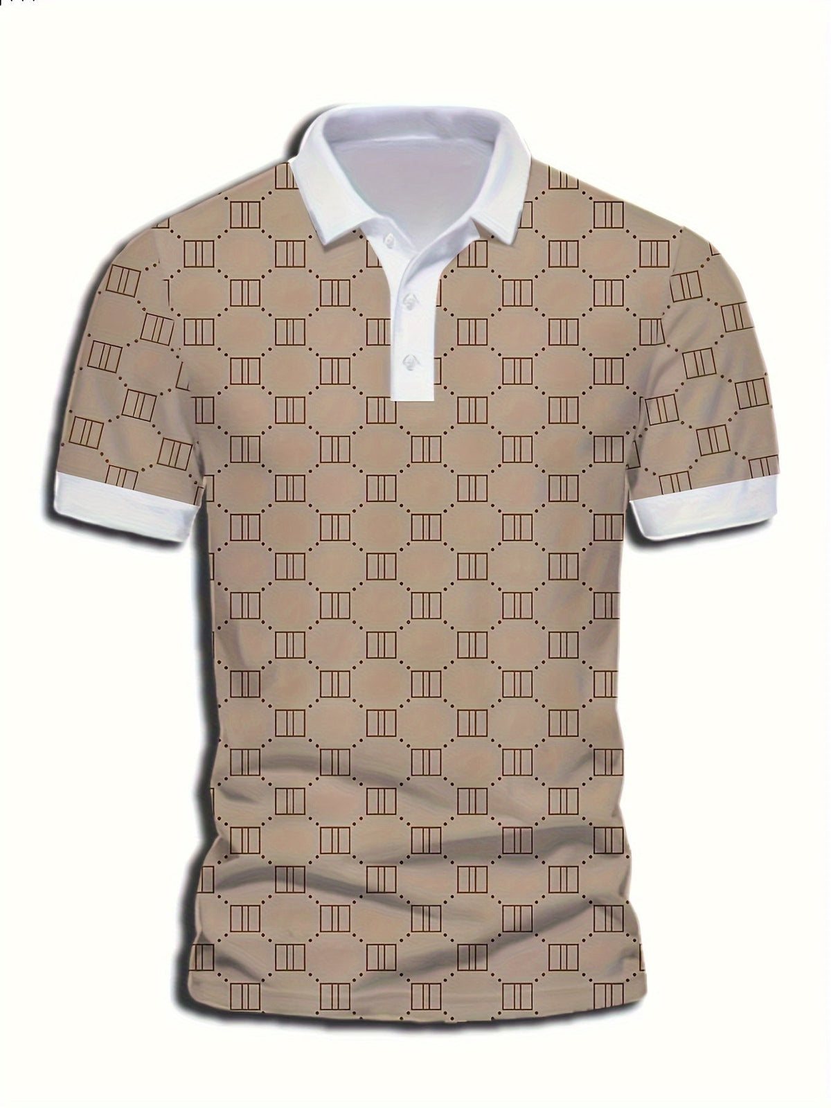 Camisa Masculina Manga Curta Gola Polo Estampa Geométrica Casual