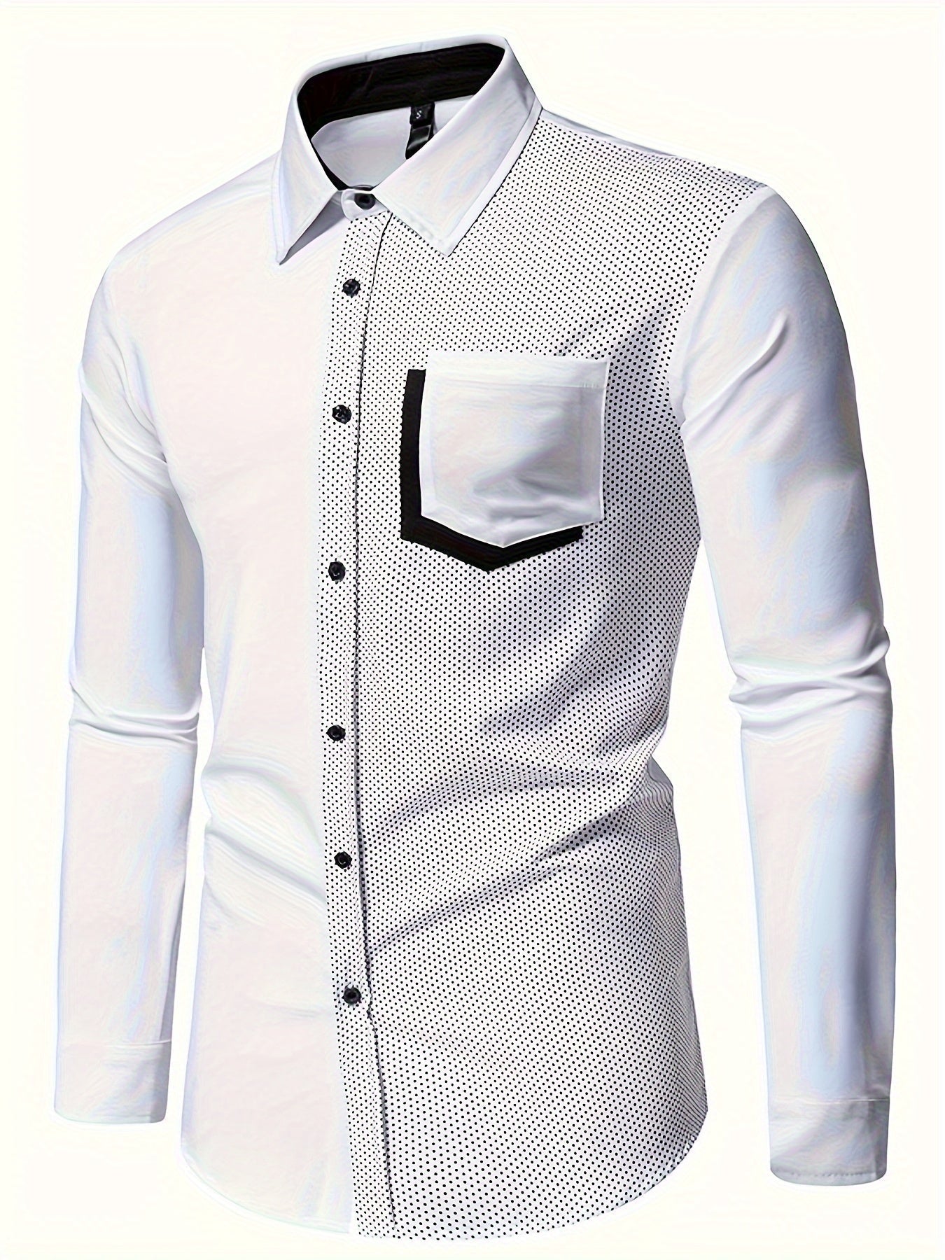 Camisa Masculina de Manga Longa com Estampa em Blocos de Cores Estilo Moderno