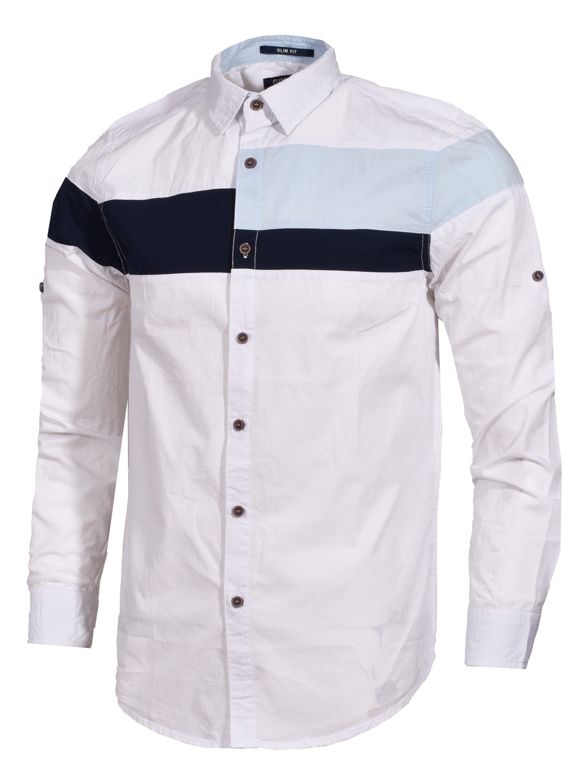 Camisa Masculina Casual Com Blocos De Cores No Peito Manga Longa