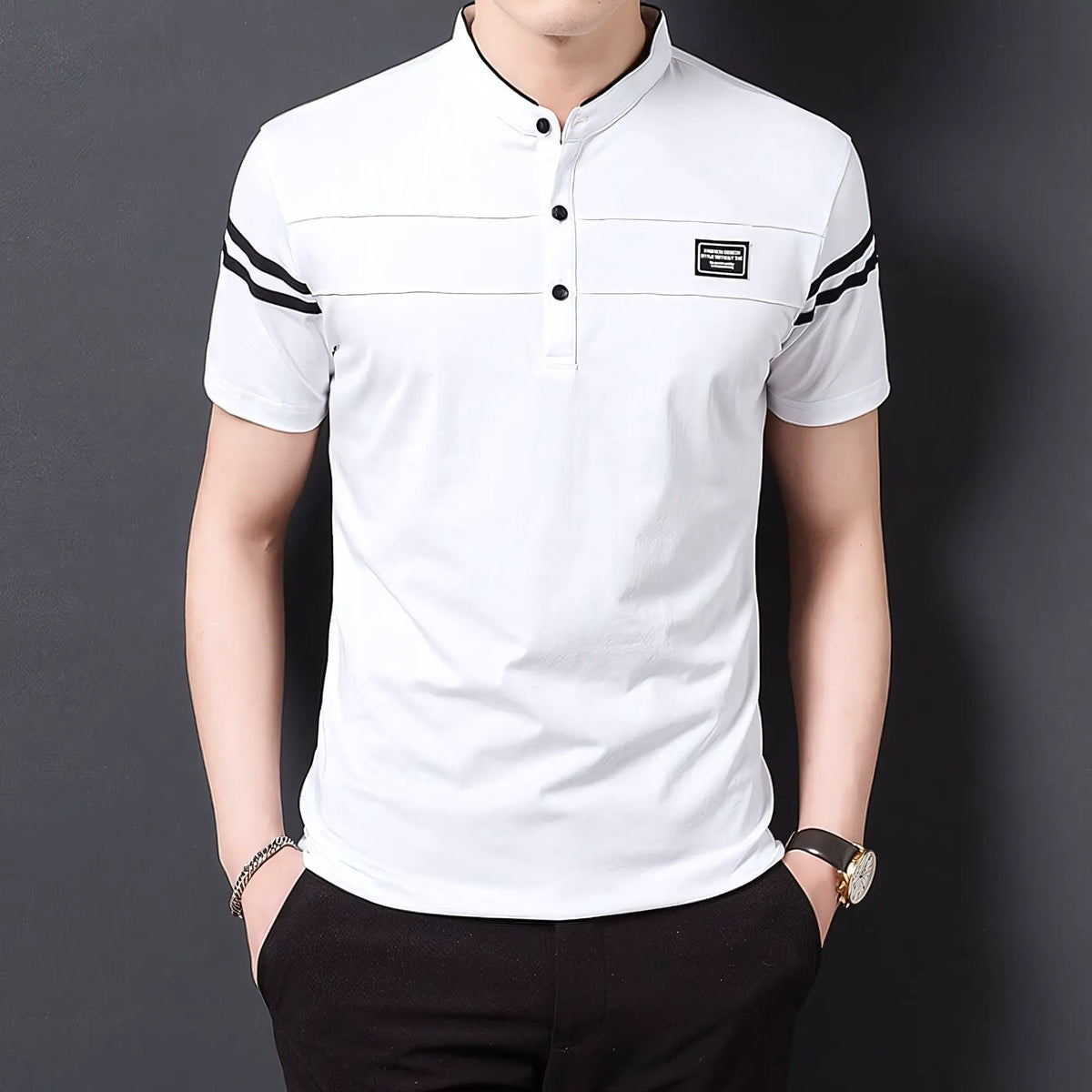 Camisa Polo Masculina Manga Curta Gola Mandarim New Style