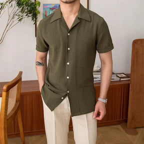 Camisa Social Masculina Tricô Texturizada Manga Curta BeachWear