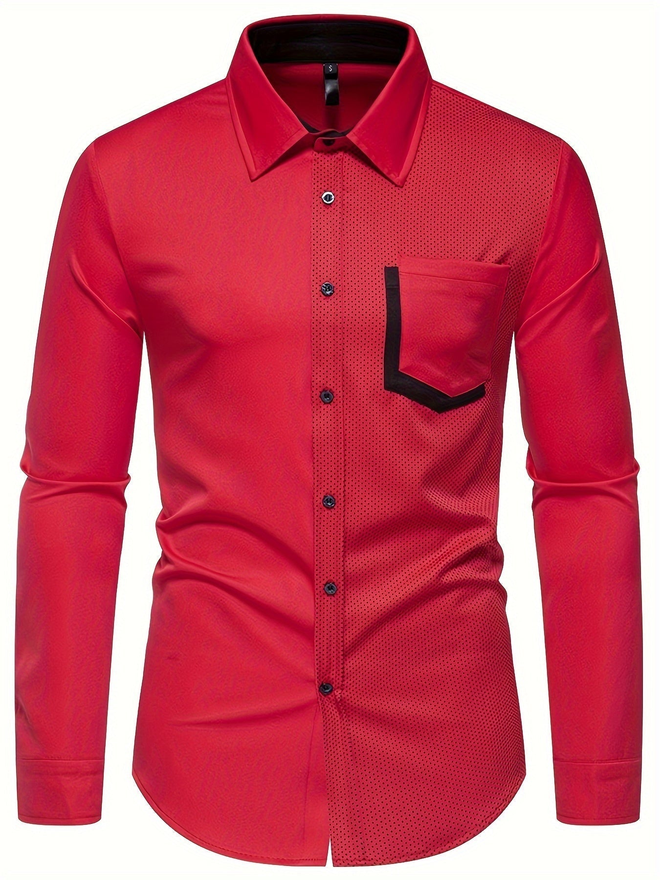 Camisa Masculina de Manga Longa com Estampa em Blocos de Cores Estilo Moderno