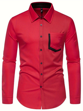 Camisa Masculina de Manga Longa com Estampa em Blocos de Cores Estilo Moderno