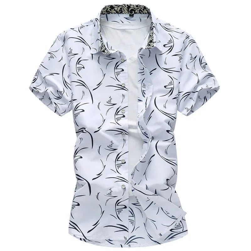 Camisa Masculina Manga Curta Estampa Havaiana