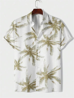 Camisa Masculina Tropical Manga Curta com Estampa de Coqueiros - Moda Praiana