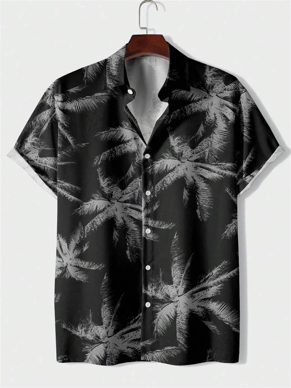 Camisa Masculina Tropical Manga Curta com Estampa de Coqueiros - Moda Praiana