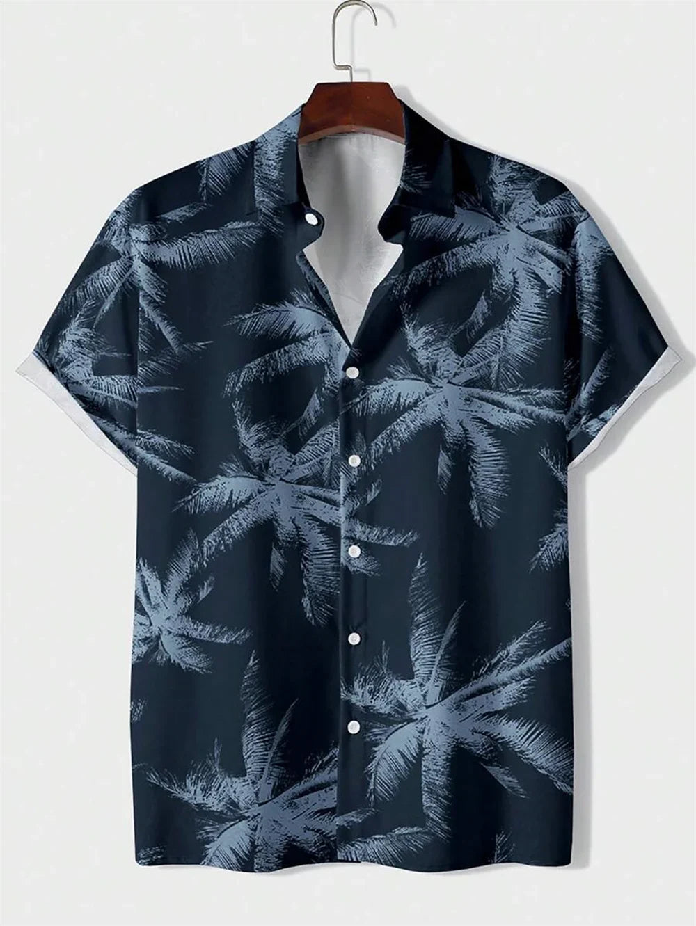 Camisa Masculina Tropical Manga Curta com Estampa de Coqueiros - Moda Praiana