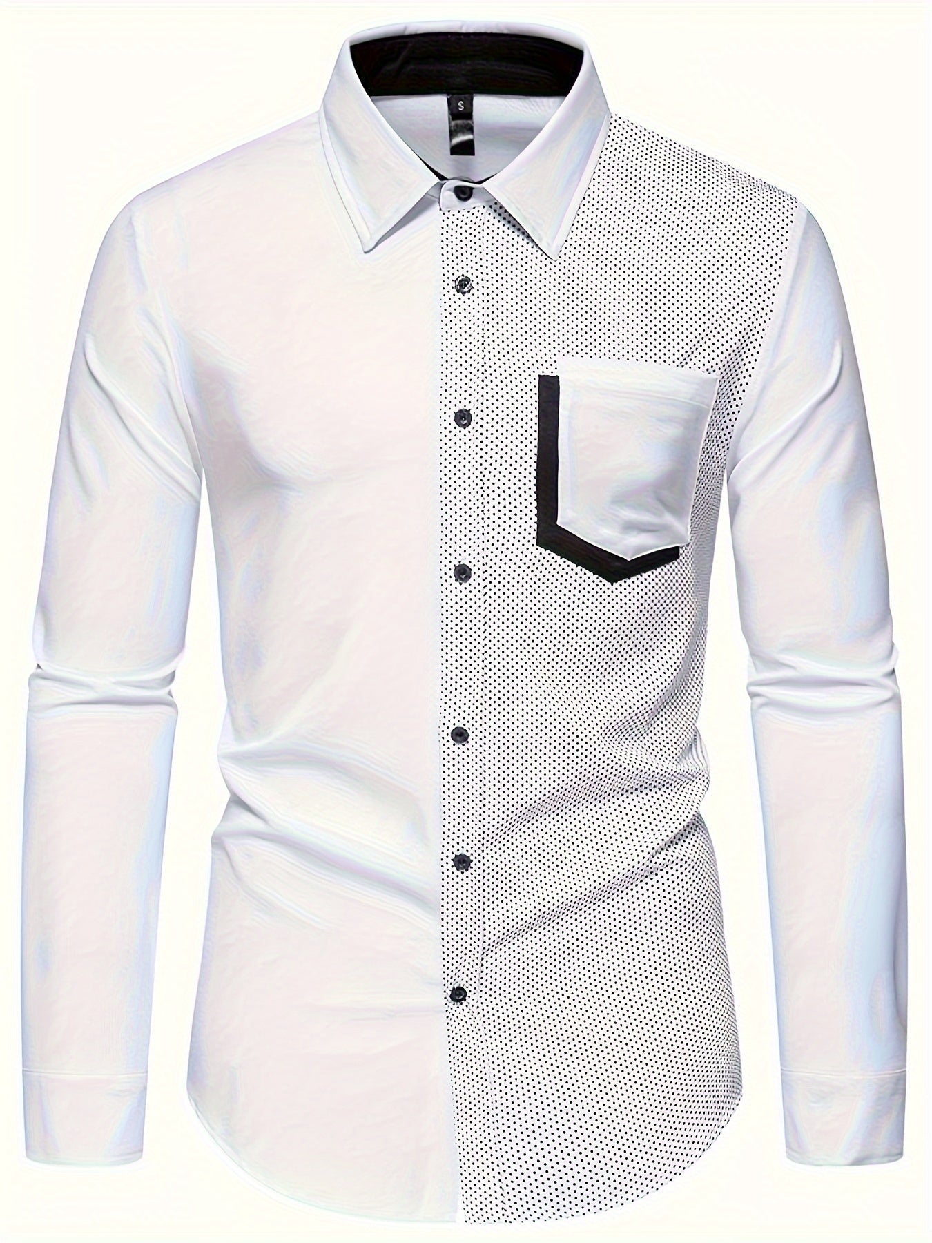 Camisa Masculina de Manga Longa com Estampa em Blocos de Cores Estilo Moderno