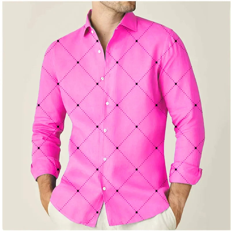 Camisa Masculina de Manga Longa com Botões Xadrez Casual e Elegante para o Trabalho