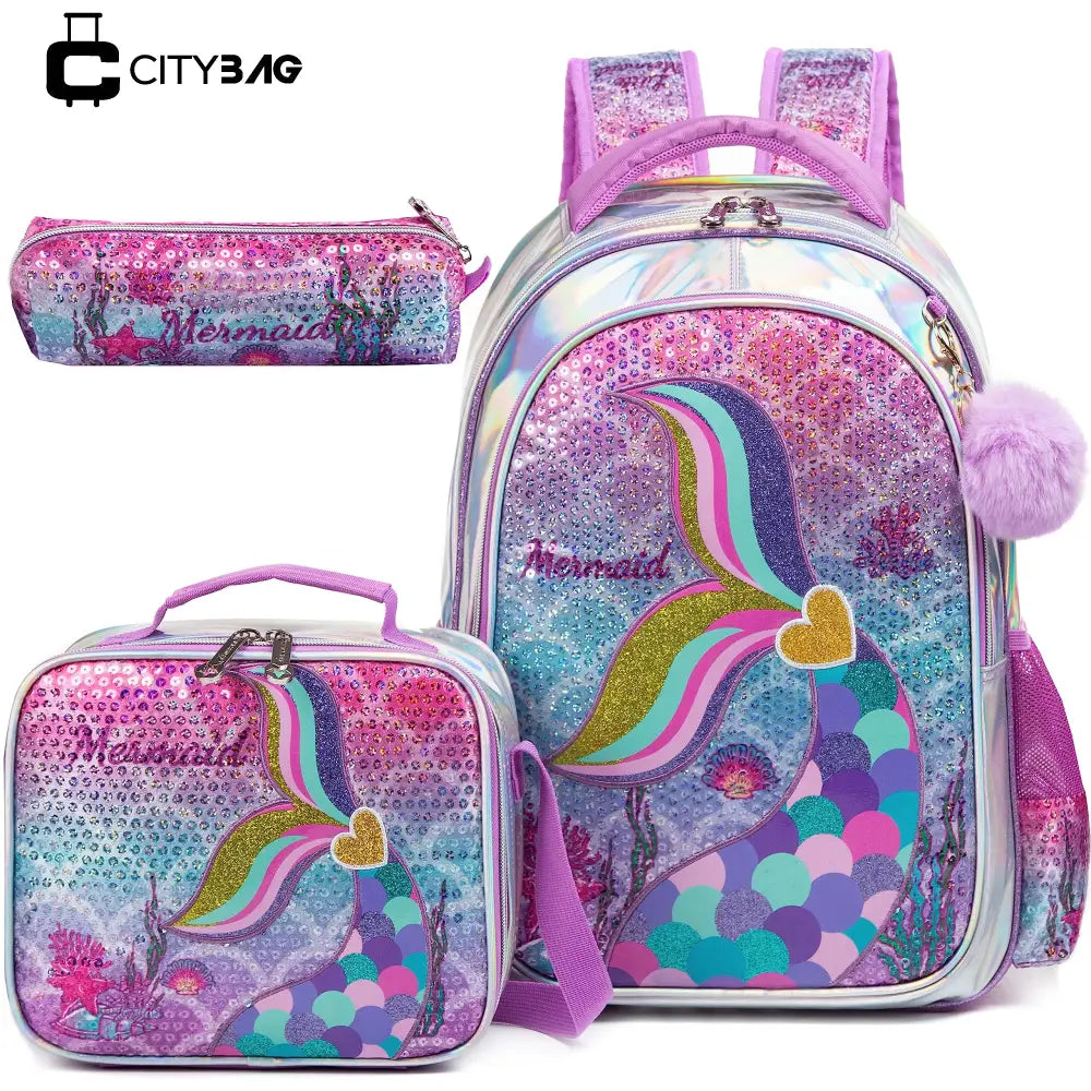 Kit Feminino Escolar Infantil: Mochila, Lancheira e Estojo - CityBag