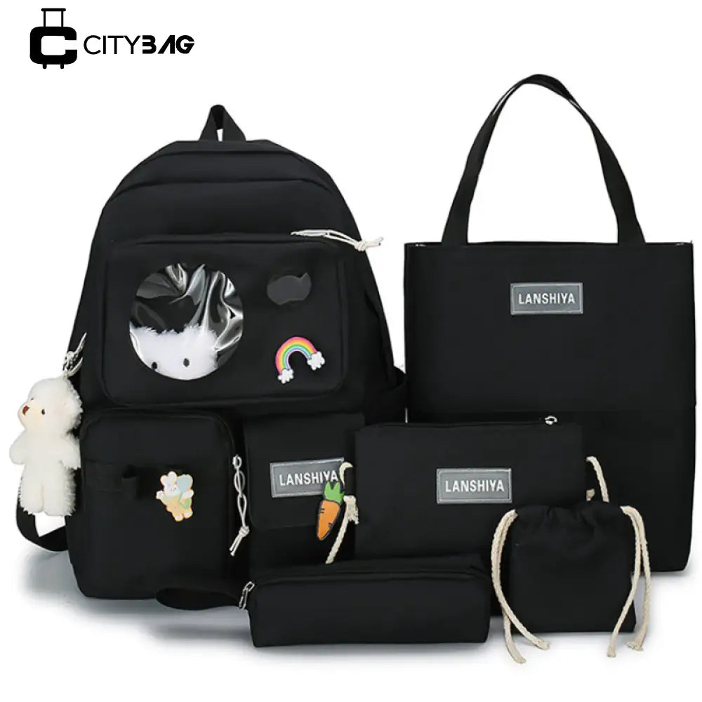 Kit Escolar Ursinho, 5 Peças: Mochila, Bolsa de Mão/Ombro, Bolsa Transversal, Estojo de lápis e Porta-Moedas - CityBag