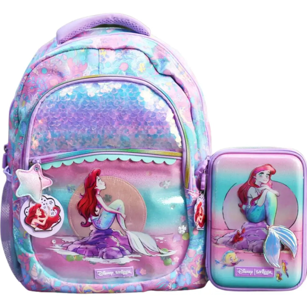 Mochila Infantil Escolar Para Menina da Sereia Ariel + Estojo - MCH106