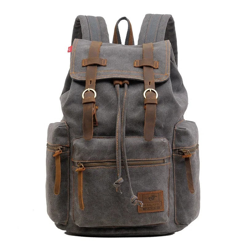 Mochila De Lona Com Detalhes em Couro Vintage Para Notebook até 14"