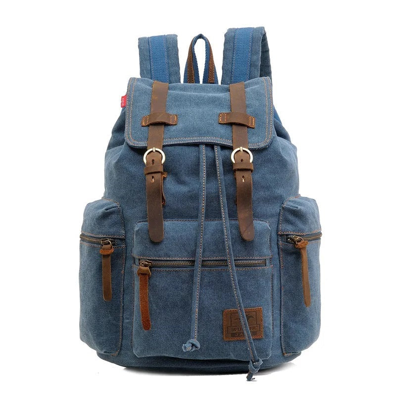 Mochila De Lona Com Detalhes em Couro Vintage Para Notebook até 14"