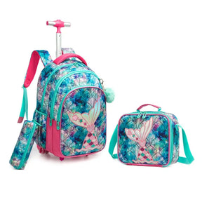 Mochila de Rodinhas, Lancheira e Estojo - Kit Escolar com 3 Peças