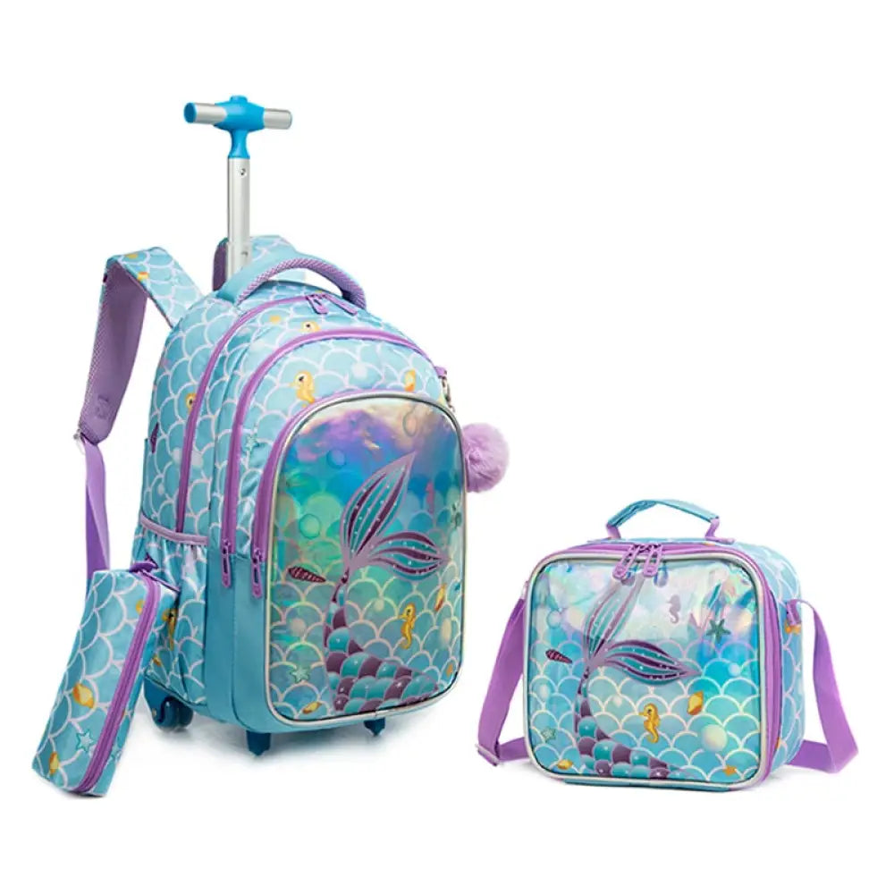 Mochila de Rodinhas, Lancheira e Estojo - Kit Escolar com 3 Peças