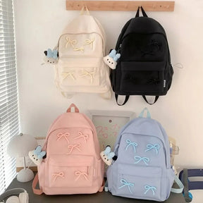 Mochila Escolar Feminina Para Adolescente Com Detalhe De Laço Com Chaveiro