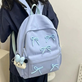 Mochila Escolar Feminina Para Adolescente Com Detalhe De Laço Com Chaveiro