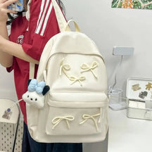 Mochila Escolar Feminina Para Adolescente Com Detalhe De Laço Com Chaveiro