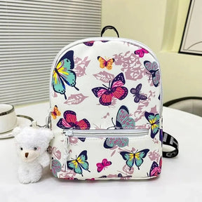 Mochila Escolar Pequena Estampa Borboletas Com Chaveiro Design Moderno