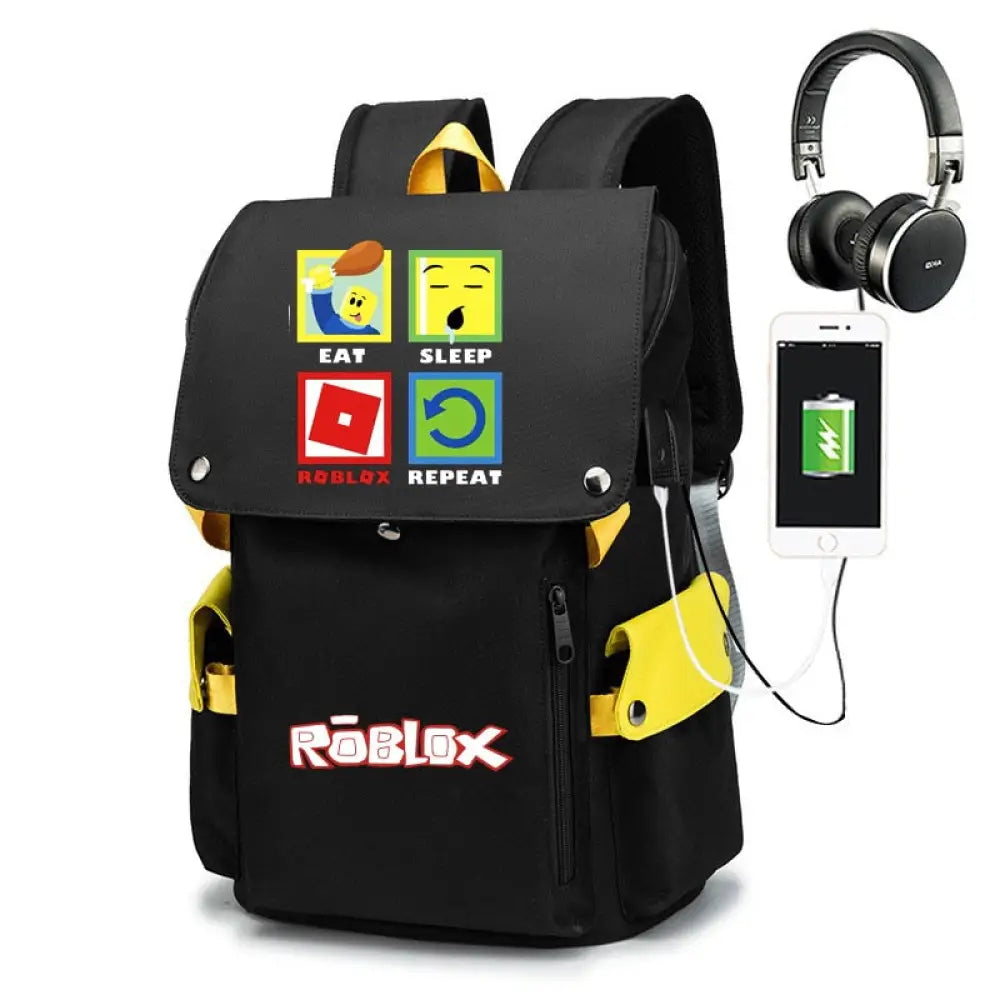 Mochila Escolar Roblox com Entrada de Fones de Ouvido e USB - MCH57