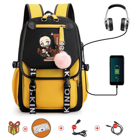 Mochila Escolar Nezuko - Com Entrada de Fone de Ouvido e USB + Brindes - MCH83