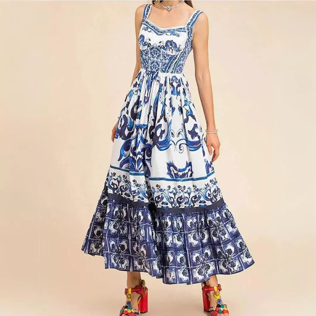 Vestido Estampado Longo Alça